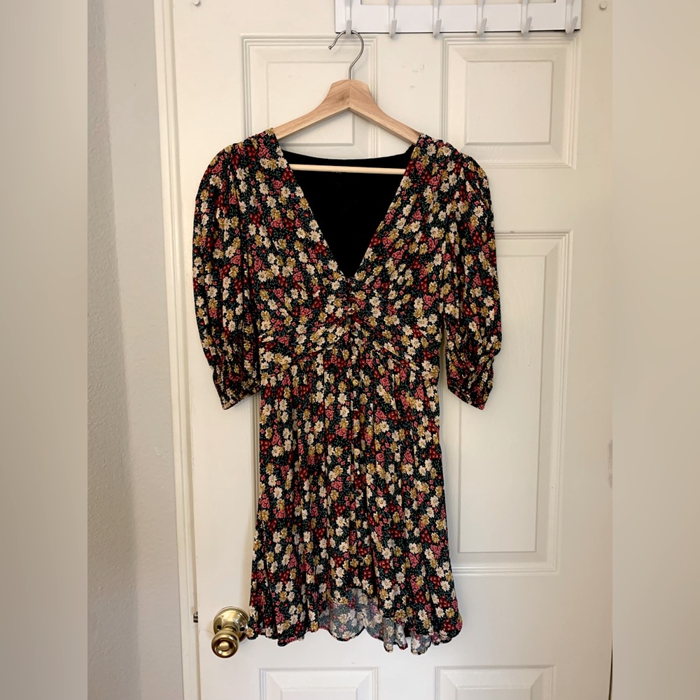 Zara floral V neck dress